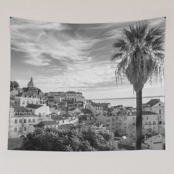 Item preview, Palmtree in Alfama lIsbon Portugal - view in Black and white - travel photography designed and sold by Christa Stroo Photography.