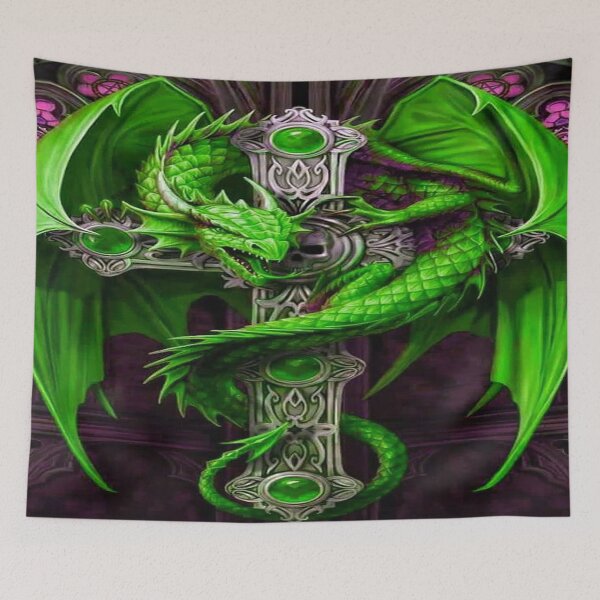 Item preview, Awesome Neon Green Dragon With Celtic Cross designed and sold by leen12 Art Designs Prints.