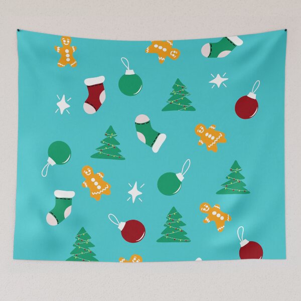 Item preview, Blue Christmas Pattern with Ginger bread, Tree, Sock, Balls designed and sold by Anton Repetto.