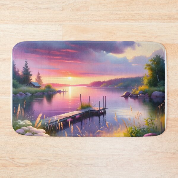 Item preview, A gouache painting of a serene lakeside during a summer sunset designed and sold by Truck Stop One.