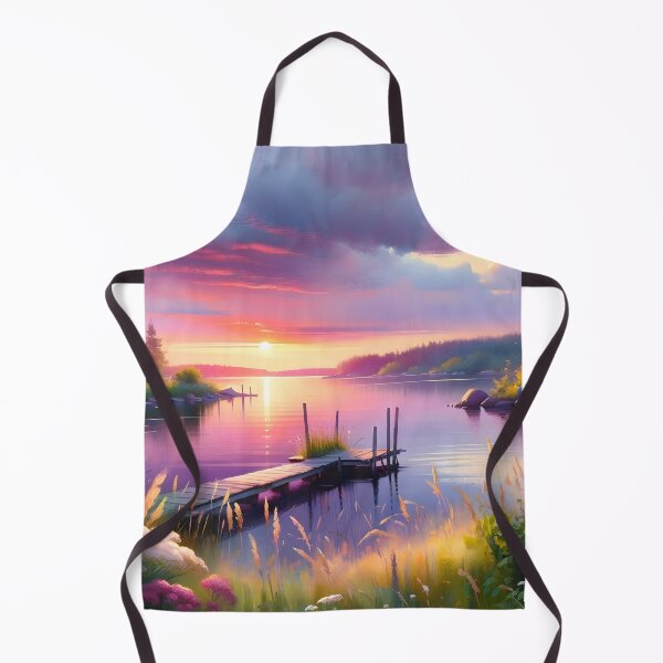 Item preview, A gouache painting of a serene lakeside during a summer sunset designed and sold by Truck Stop One.