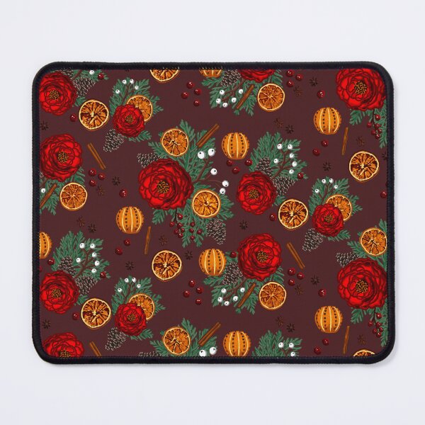 Item preview, Winter floral citrus and spice on burgundy brown designed and sold by Quick Brown Fox Canada.