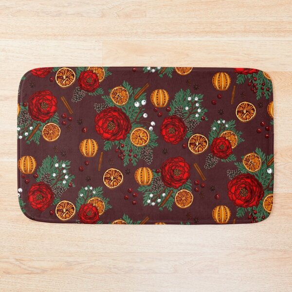 Item preview, Winter floral citrus and spice on burgundy brown designed and sold by Quick Brown Fox Canada.