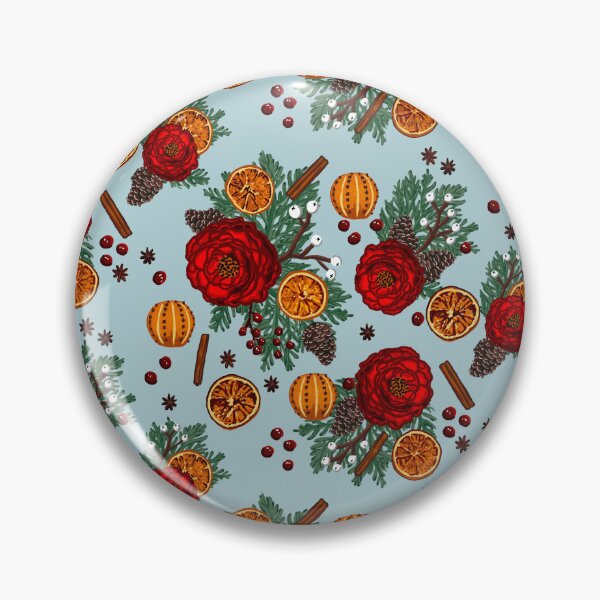 Item preview, Winter floral citrus and spice on light blue designed and sold by Quick Brown Fox Canada.