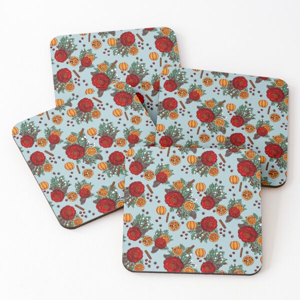 Item preview, Winter floral citrus and spice on light blue designed and sold by Quick Brown Fox Canada.