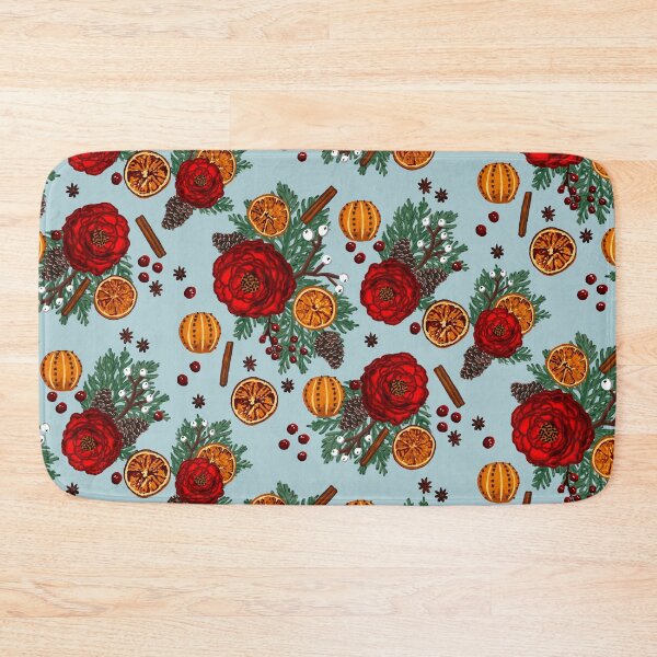 Item preview, Winter floral citrus and spice on light blue designed and sold by Quick Brown Fox Canada.