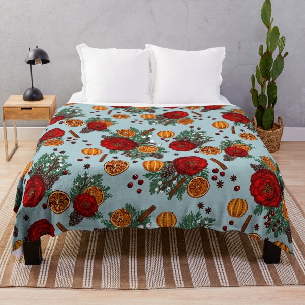 Item preview, Winter floral citrus and spice on light blue designed and sold by Quick Brown Fox Canada.