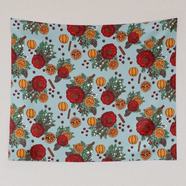 Item preview, Winter floral citrus and spice on light blue designed and sold by Quick Brown Fox Canada.
