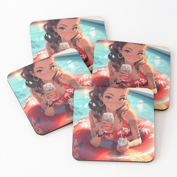 Item preview, New Manga summer girl in swimming pool portrait art designed and sold by TheArtistOf2022.
