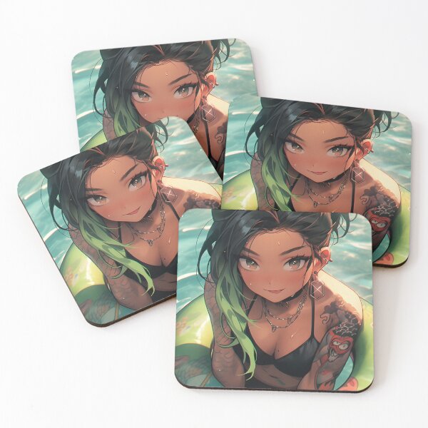 Item preview, A New Manga summer girl in swimming pool portrait art designed and sold by TheArtistOf2022.