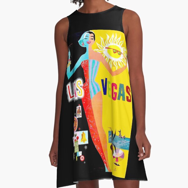 LAS VEGAS : Vintage Advertising Tourism Print A-Line Dress