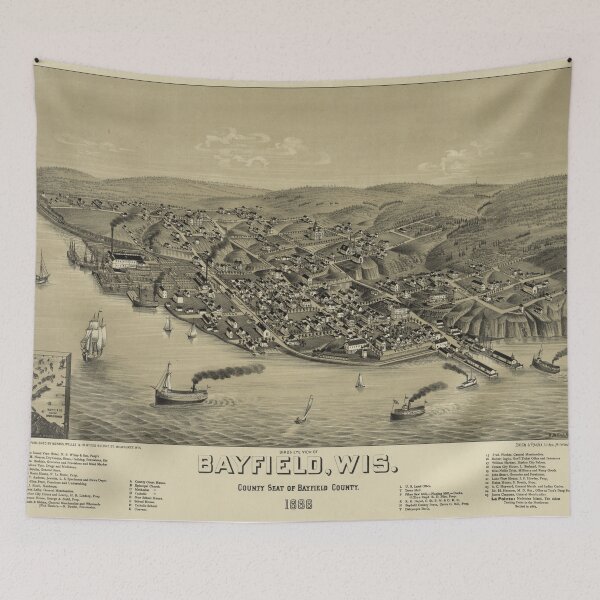 Item preview, Vintage Pictorial Map of Bayfield WI (1886) designed and sold by BravuraMedia.