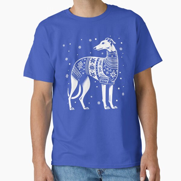 Christmas Greyhound Dog Wearing an Ugly Sweater Blue Classic T-Shirt