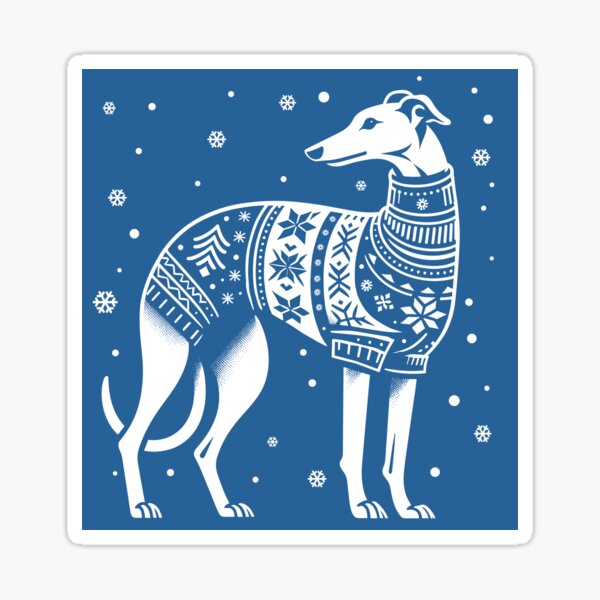 Christmas Greyhound Dog Wearing an Ugly Sweater Blue Sticker