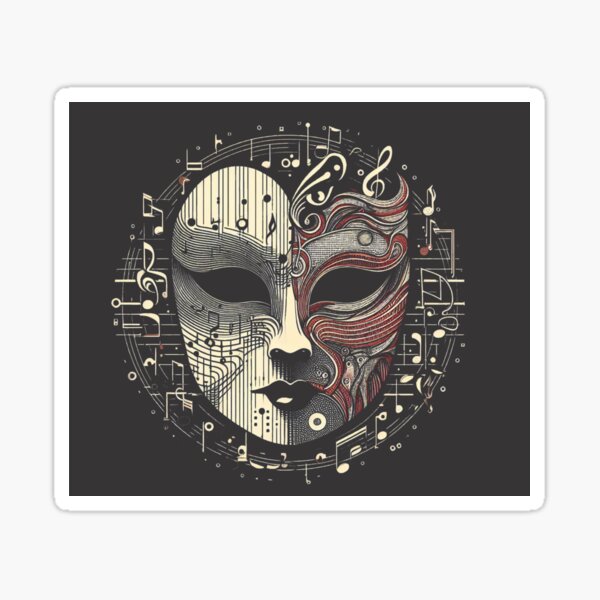 Harmonious Elegance: Phantom of the Opera Mask with Musical Notes Sticker