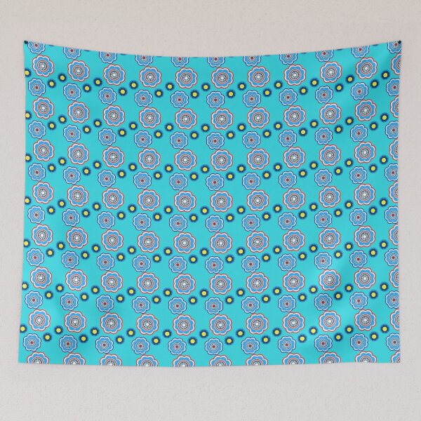 Item preview, mid century modern boho girly blue abstract floral retro pattern designed and sold by DesignYourWaystore.
