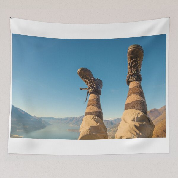 Item preview, Legs Up with Her Boots with Panoramic View over Lake with Mountainscape designed and sold by Mats Silvan.