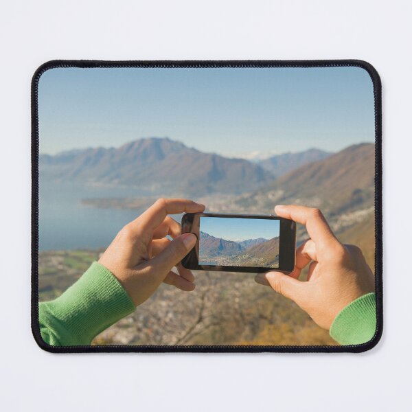 Item preview, Woman Taking a Photo of the Mountain and Alpine Lake with Mobile Phone designed and sold by Mats Silvan.