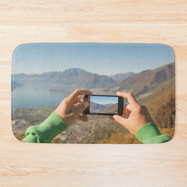 Item preview, Woman Taking a Photo of the Mountain and Alpine Lake with Mobile Phone designed and sold by Mats Silvan.