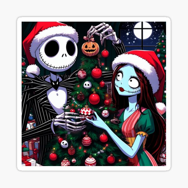 Festive Frights: Jack and Sally's Christmas Tree Decorations Sticker