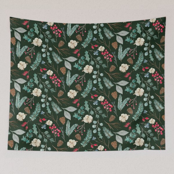 Item preview, Watercolor winter Christmas greenery and berries designed and sold by TinyFlowerArt.