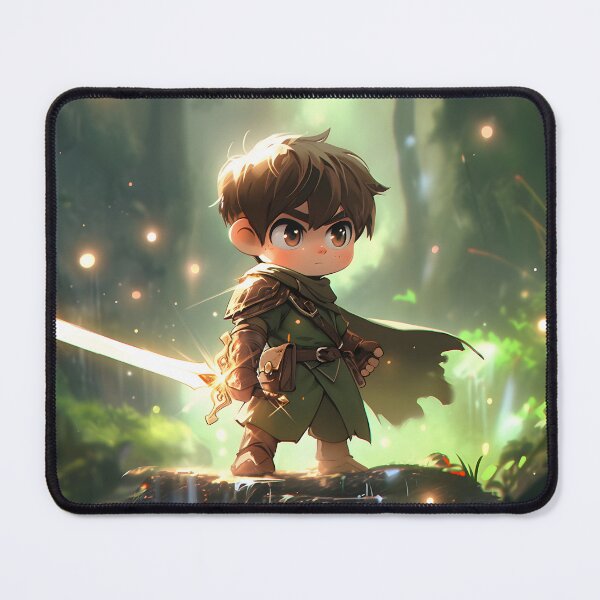 Item preview, Fighter anime chibi boy with samurai sword in forest art designed and sold by TheArtistOf2022.
