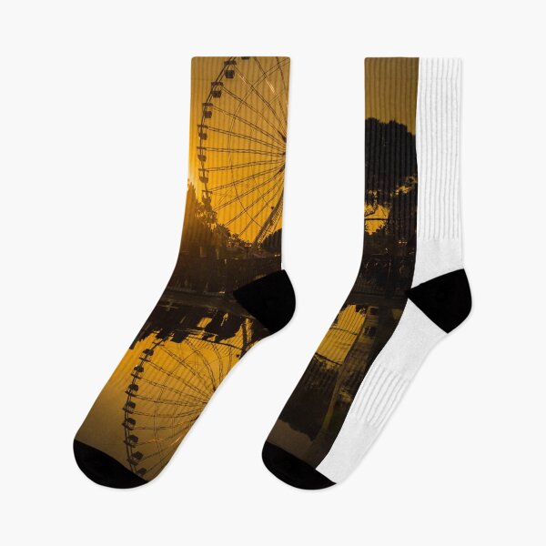 Item preview, Ferris Wheel and Reflected on Water From a Fountain in Sunset designed and sold by Mats Silvan.