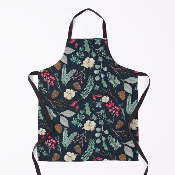 Item preview, Watercolor winter Christmas greenery and berries at night designed and sold by TinyFlowerArt.