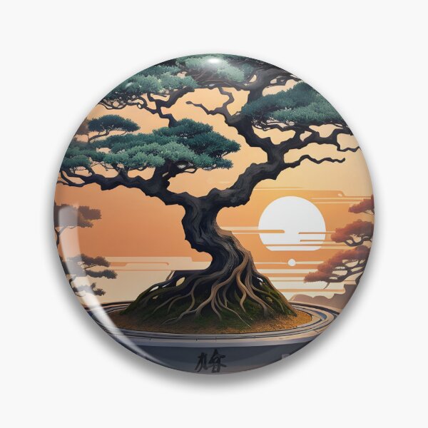 Item preview, A shirt graphic of a magical bonsai, heavy texture, circle design, sunset background,Japan style designed and sold by RAILGUNWII.