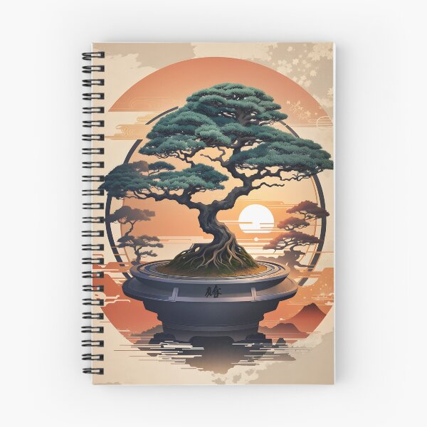 Item preview, A shirt graphic of a magical bonsai, heavy texture, circle design, sunset background,Japan style designed and sold by RAILGUNWII.