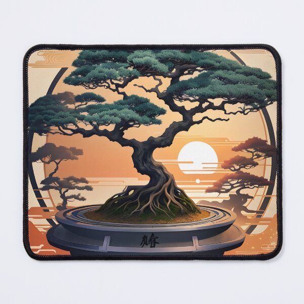 Item preview, A shirt graphic of a magical bonsai, heavy texture, circle design, sunset background,Japan style designed and sold by RAILGUNWII.