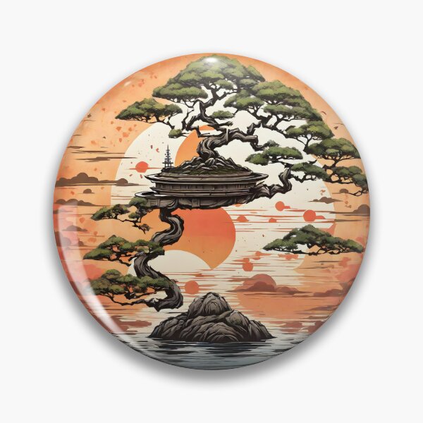 Item preview, A shirt graphic of a magical bonsai, heavy texture, circle design, sunset background,Japan style designed and sold by RAILGUNWII.