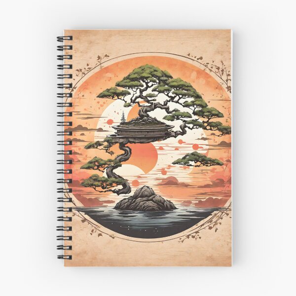 Item preview, A shirt graphic of a magical bonsai, heavy texture, circle design, sunset background,Japan style designed and sold by RAILGUNWII.