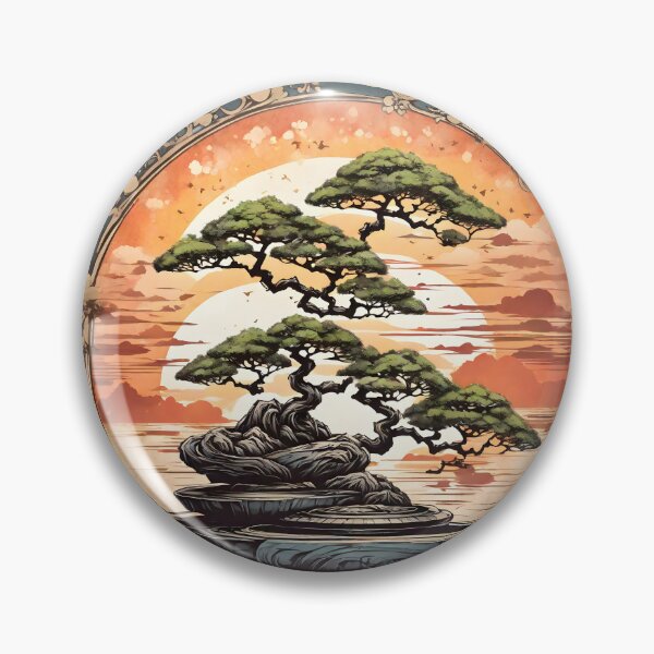Item preview, A shirt graphic of a magical bonsai, heavy texture, circle design, sunset background,Japan style designed and sold by RAILGUNWII.