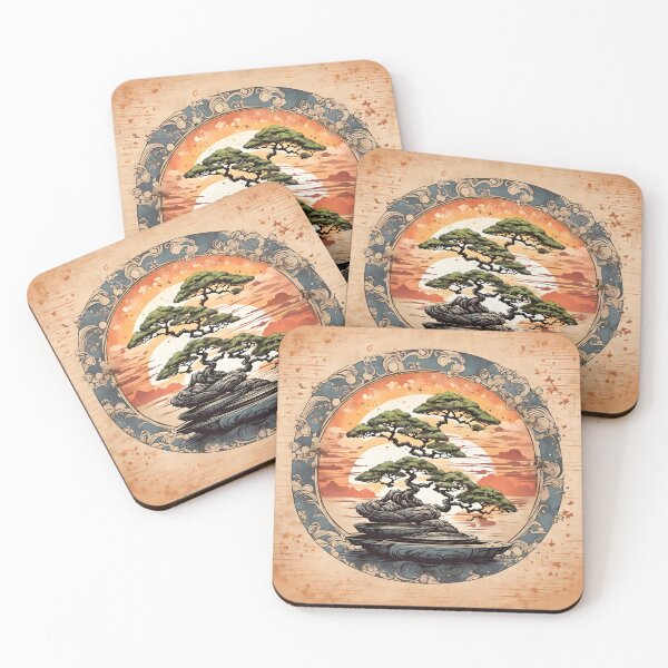 Item preview, A shirt graphic of a magical bonsai, heavy texture, circle design, sunset background,Japan style designed and sold by RAILGUNWII.