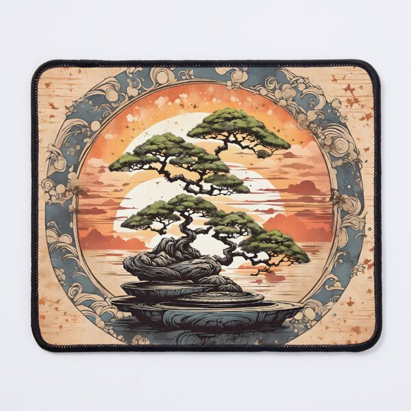 Item preview, A shirt graphic of a magical bonsai, heavy texture, circle design, sunset background,Japan style designed and sold by RAILGUNWII.