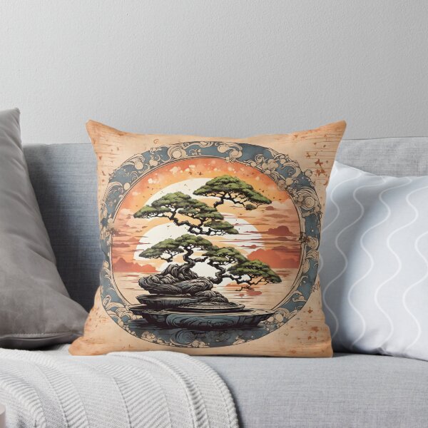 Item preview, A shirt graphic of a magical bonsai, heavy texture, circle design, sunset background,Japan style designed and sold by RAILGUNWII.