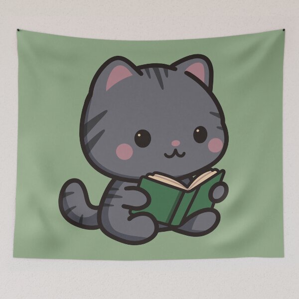 Item preview, Grey Tabby Cat Reading a Book designed and sold by LoveLittleRobin.