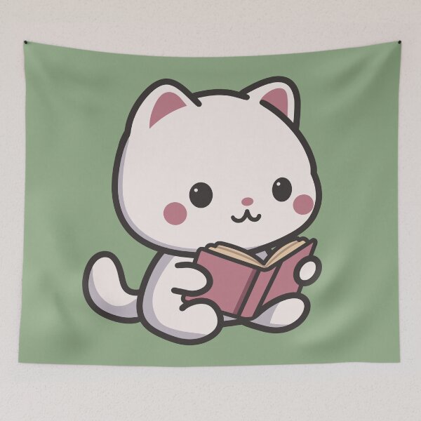 Item preview, White Cat Reading a Book designed and sold by LoveLittleRobin.