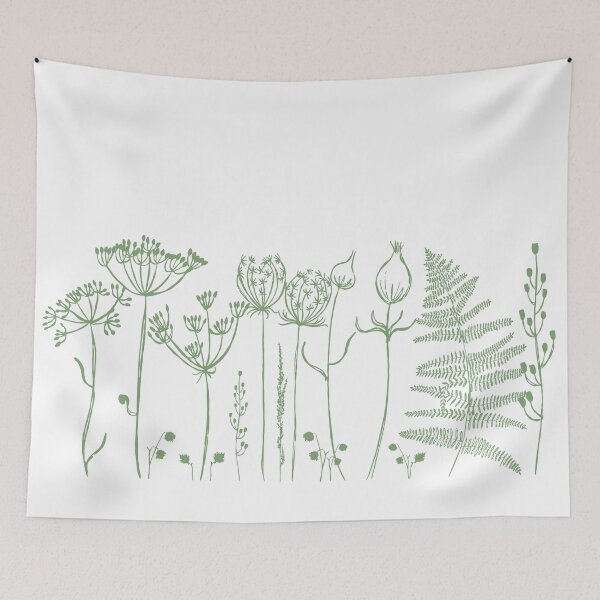 Item preview, An illustrated border of sage green botanical images designed and sold by Jaine Drake.