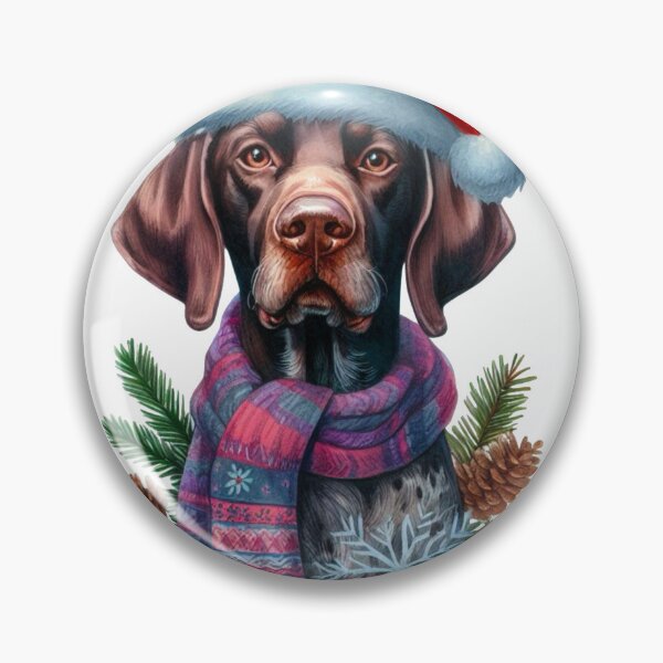 Item preview, German Shorthaired Pointer in the Snow with a Santa Hat - Braque Francais Christmas Painting - GSP designed and sold by Star-Fragment.