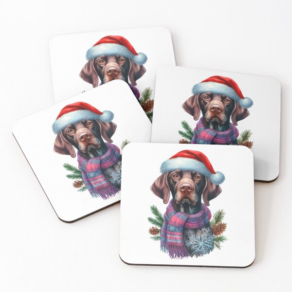 Item preview, German Shorthaired Pointer in the Snow with a Santa Hat - Braque Francais Christmas Painting - GSP designed and sold by Star-Fragment.