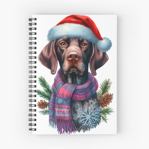 Item preview, German Shorthaired Pointer in the Snow with a Santa Hat - Braque Francais Christmas Painting - GSP designed and sold by Star-Fragment.