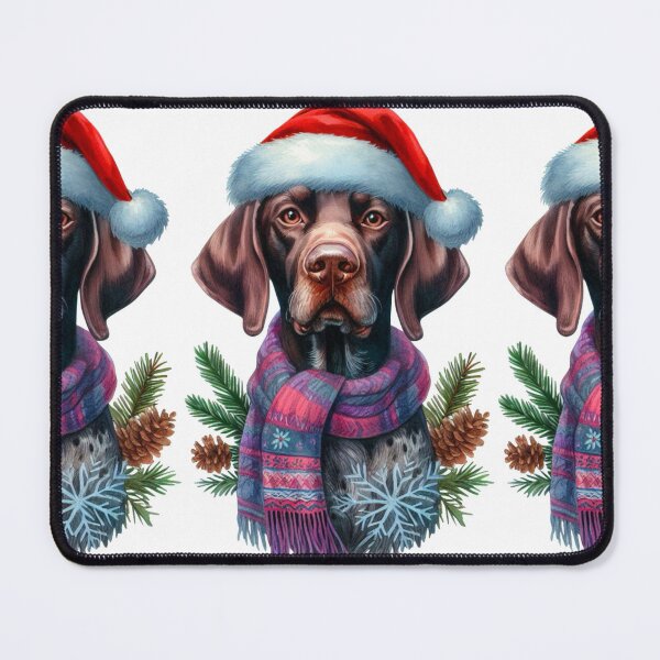 Item preview, German Shorthaired Pointer in the Snow with a Santa Hat - Braque Francais Christmas Painting - GSP designed and sold by Star-Fragment.