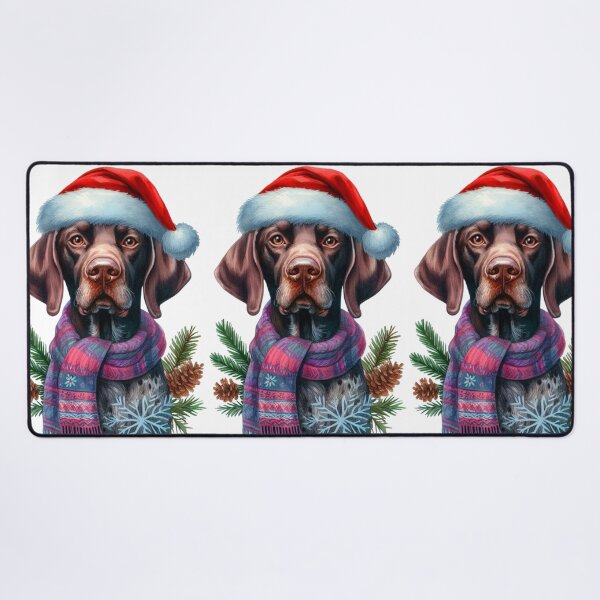 Item preview, German Shorthaired Pointer in the Snow with a Santa Hat - Braque Francais Christmas Painting - GSP designed and sold by Star-Fragment.