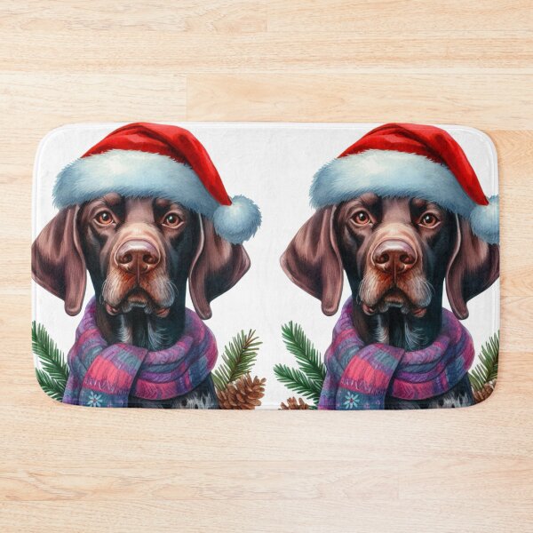 Item preview, German Shorthaired Pointer in the Snow with a Santa Hat - Braque Francais Christmas Painting - GSP designed and sold by Star-Fragment.