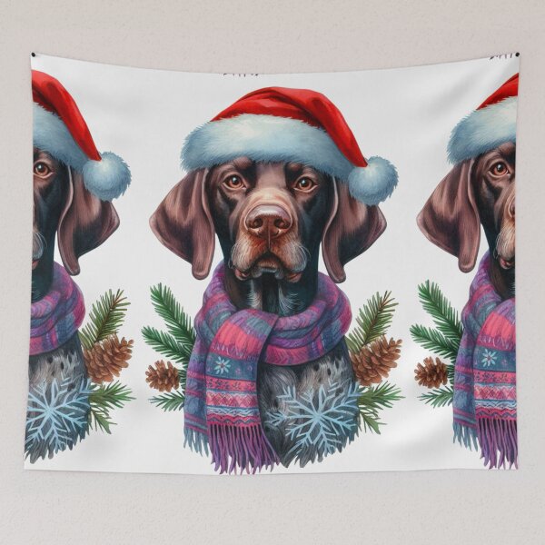 Item preview, German Shorthaired Pointer in the Snow with a Santa Hat - Braque Francais Christmas Painting - GSP designed and sold by Star-Fragment.
