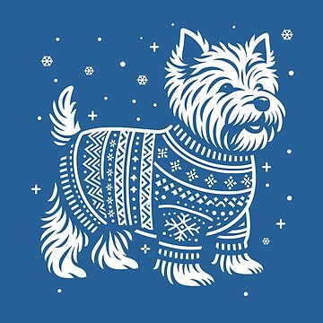 Artwork thumbnail, Christmas Westie, West Highland Terrier Dog Wearing a Winter Sweater Blue by hidden-design