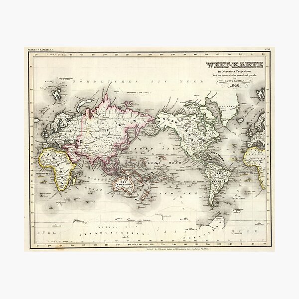 Item preview, Vintage Map of The World (1844) designed and sold by BravuraMedia.