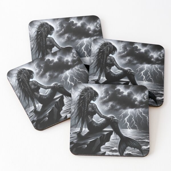Item preview, A charcoal render of a gothic mermaid designed and sold by Truck Stop One.